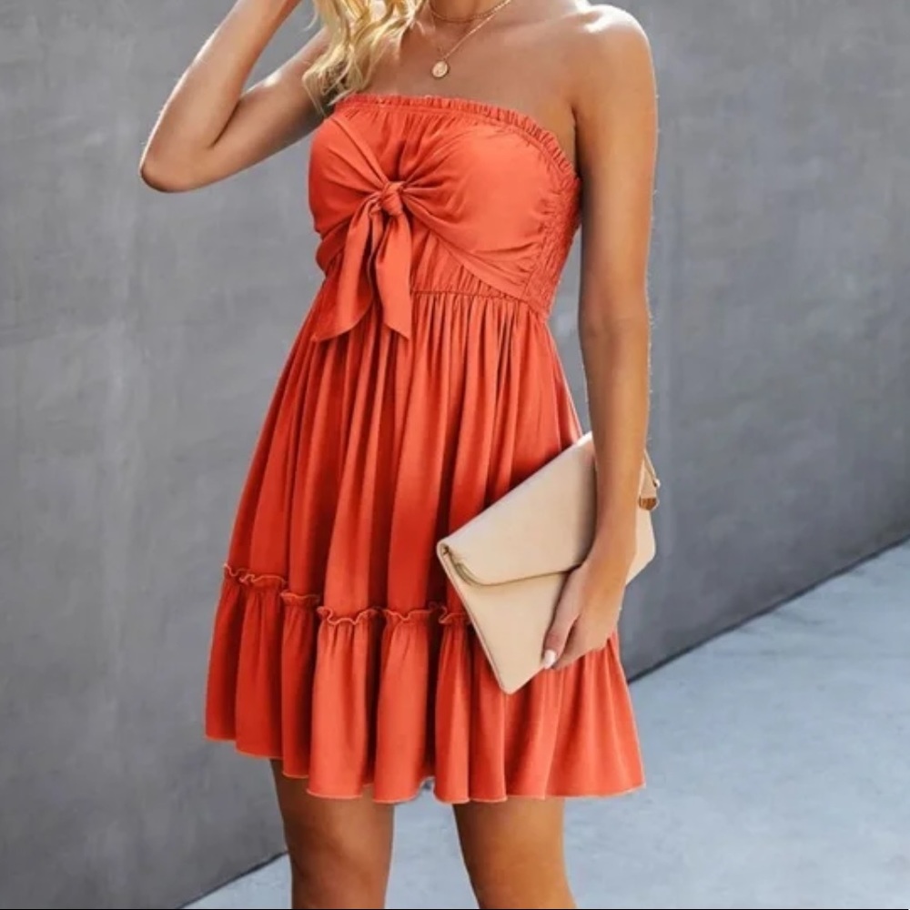 Boho knit front ruffle hem mini tube dress - Picture 6 of 8